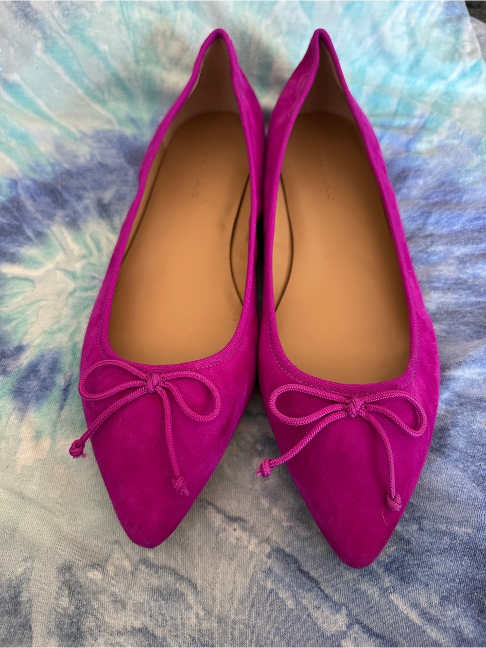 Fuchsia Pointed Toe Bow Flats